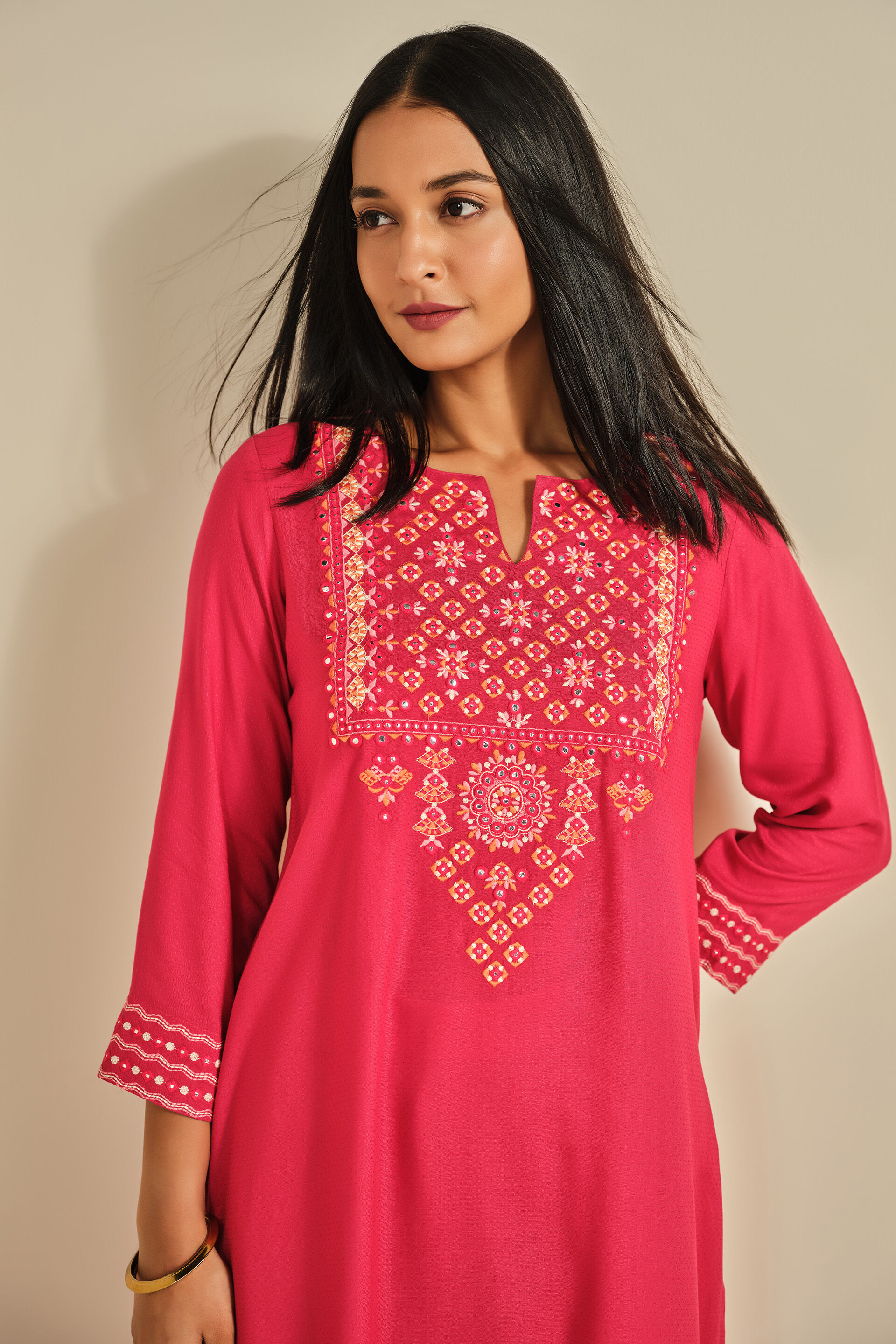 Mashooq Pink Kurta, Hot Pink, image 4
